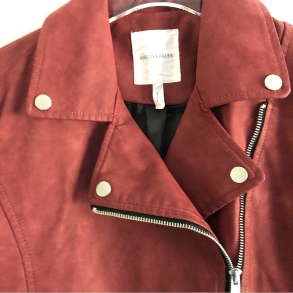 Avec Les Filles Faux Suede Moto Jacket XS Rust Red - Picture 9 of 16
